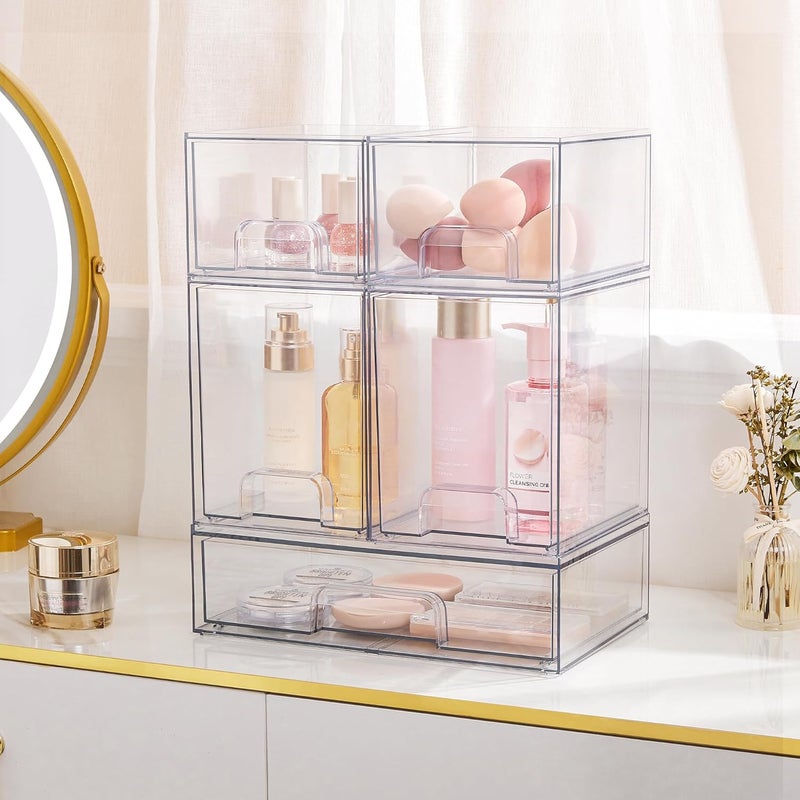 Vtopmart Stackable Storage Drawers Set of 5, Clear Plastic Organizer Bins for Baby Bottle, Beauty Supplies Storage, Ideal for Kichen Countertop, Vanity, Bathroom, Cabinet, Pantry Organization - Image 2